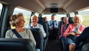 Seniors dans un minibus pour voyager ensemble