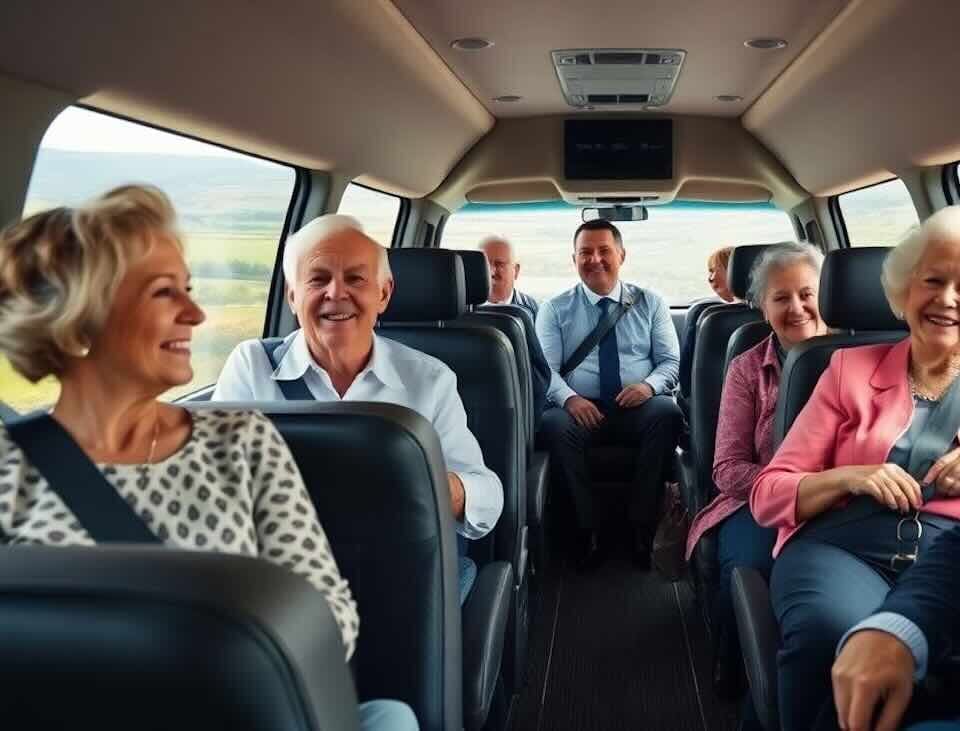 Seniors dans un minibus pour voyager ensemble