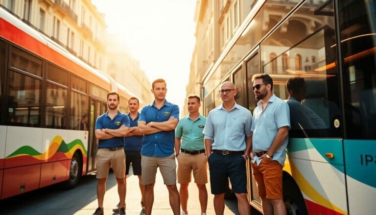 Chauffeurs de bus en bermuda