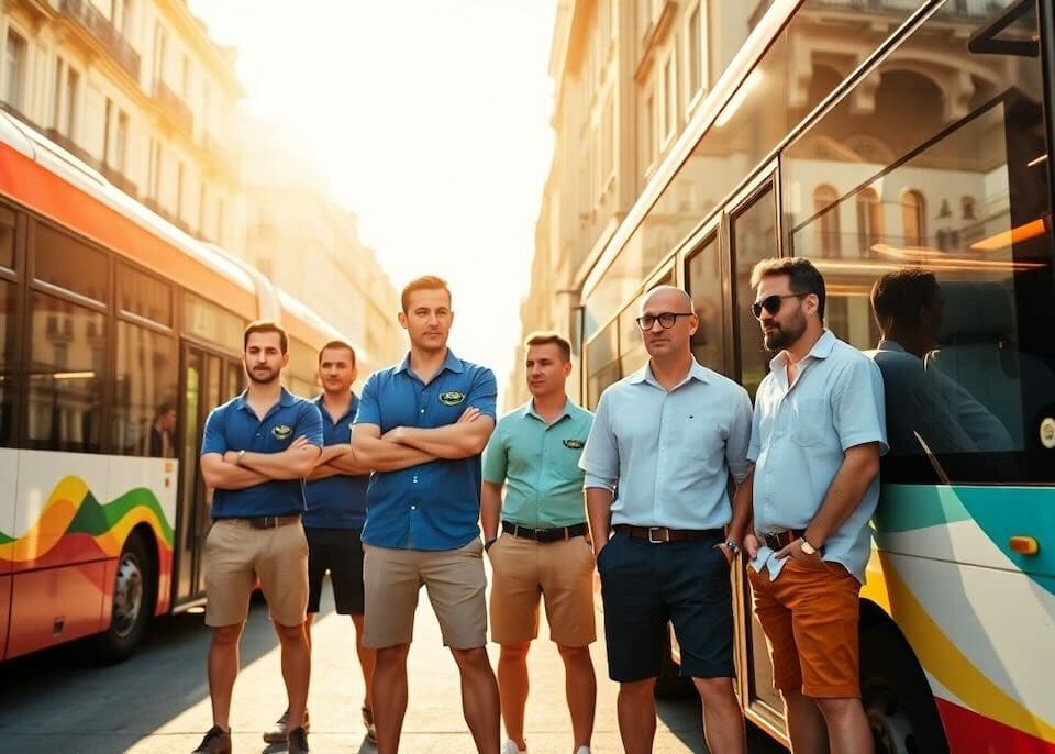 Chauffeurs de bus en bermuda